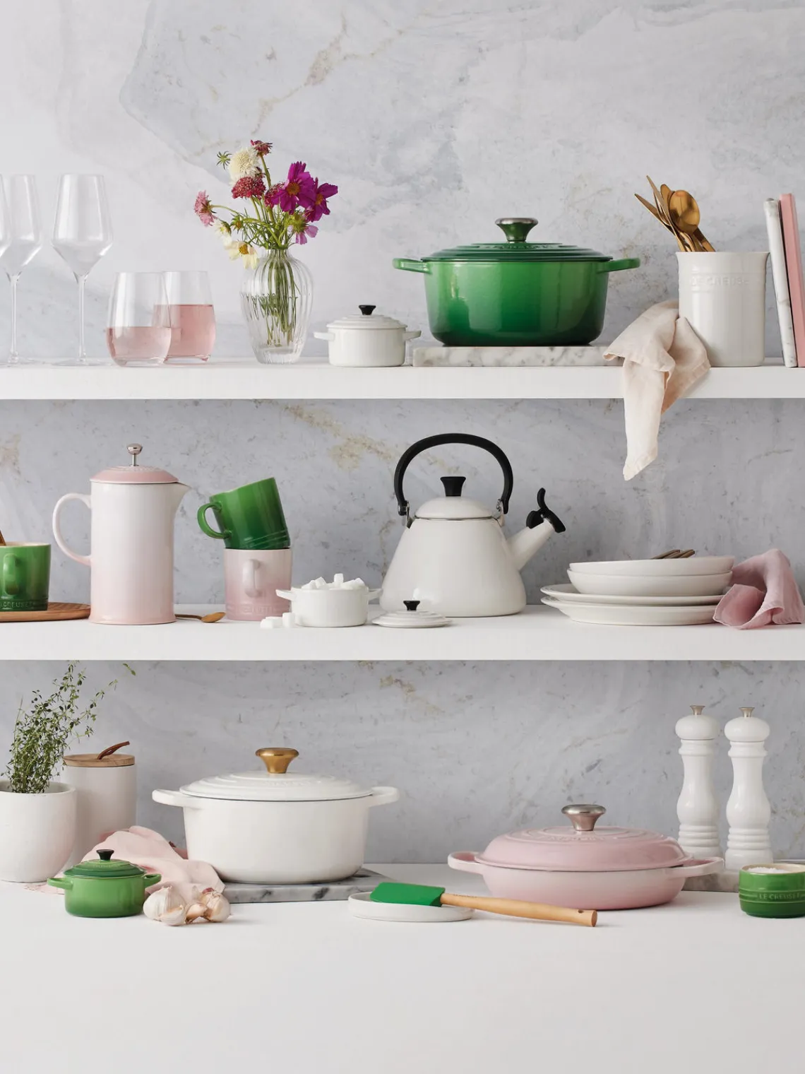 Clearance LE CREUSET Cocotte ronde en fonte émaillée Signature Collection Blanc, doré