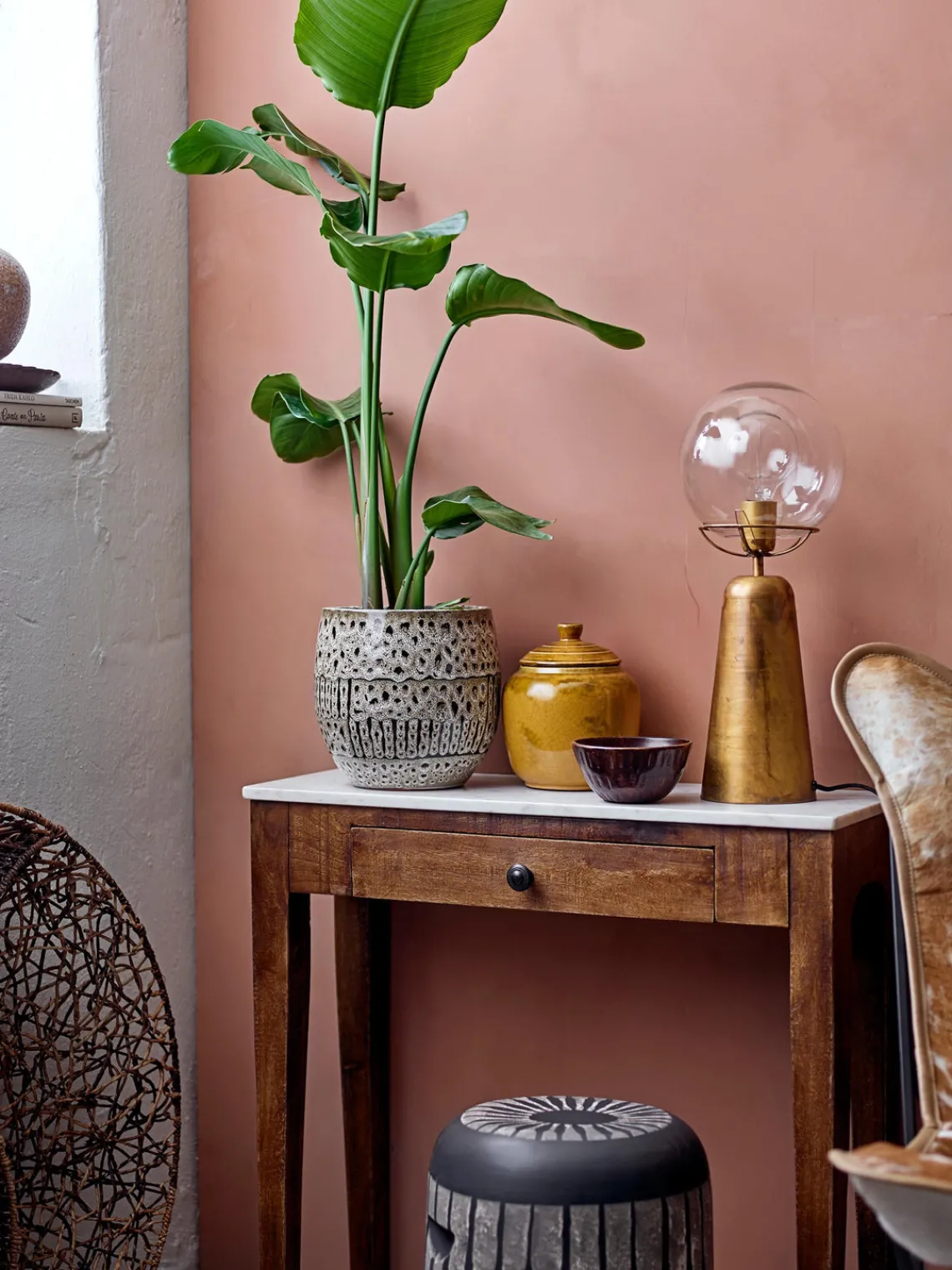 Sale Bloomingville Console en manguier avec plateau en marbre Hauge