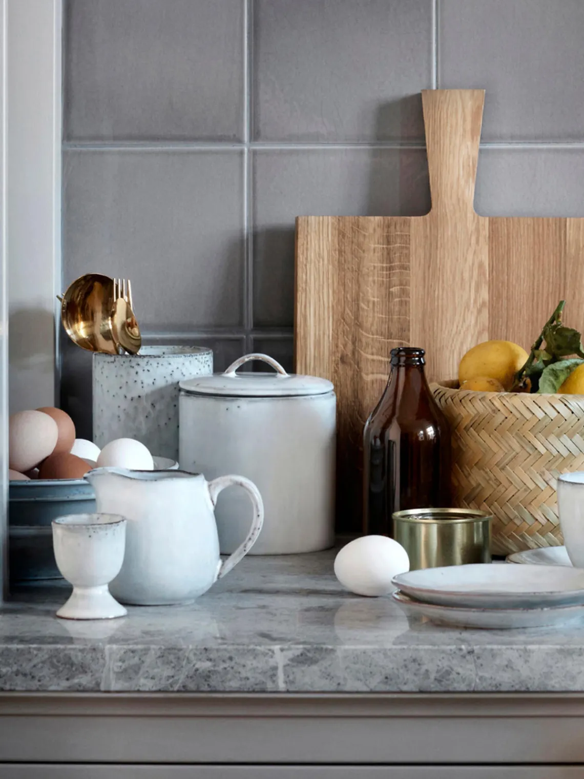 Clearance Broste Copenhagen Coquetiers faits main Nordic Sand, 2 pièces Gris clair, chiné