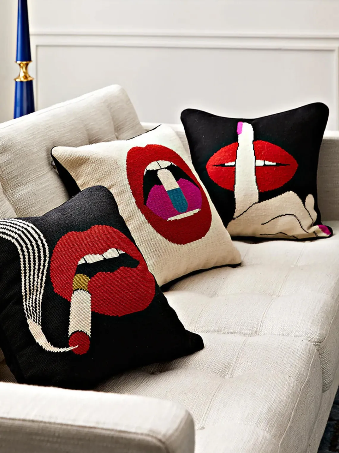 Sale Jonathan Adler Coussin décoratif en laine fait main Lips Hush