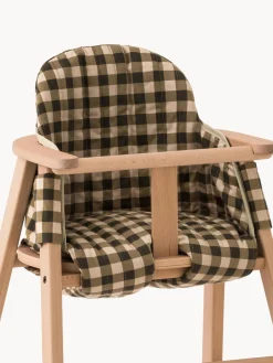 Hot Nobodinoz Coussin de chaise haute en coton bio Growing Green Vert olive, beige clair, damier