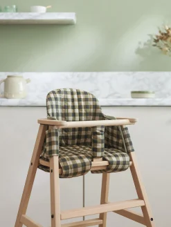 Hot Nobodinoz Coussin de chaise haute en coton bio Growing Green Vert olive, beige clair, damier