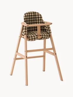 Hot Nobodinoz Coussin de chaise haute en coton bio Growing Green Vert olive, beige clair, damier