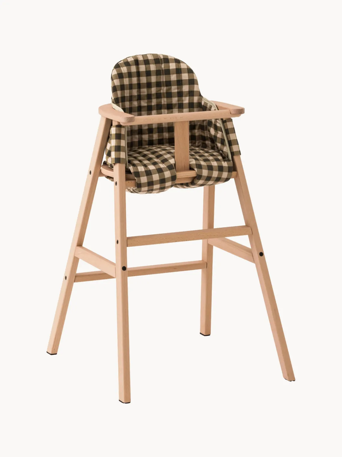 Hot Nobodinoz Coussin de chaise haute en coton bio Growing Green Vert olive, beige clair, damier