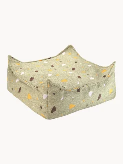 Fashion Wigiwama Coussin de sol en bouclette pour enfants fait main Sugar Bouclette vert olive, aspect terrazzo