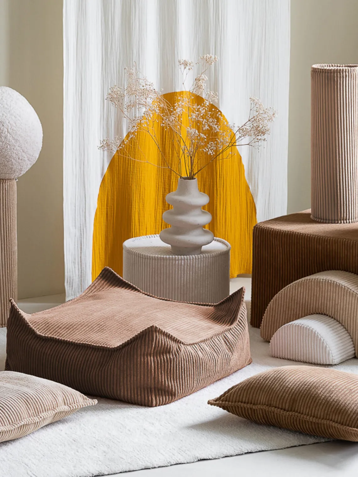 Hot Wigiwama Coussin de sol en velours côtelé pour enfant Sugar Velours côtelé brun clair