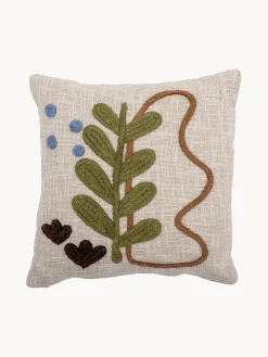 Sale Bloomingville Coussin en coton brodé avec motif floral Batley