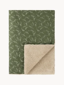 Fashion Nobodinoz Couverture douillette pour bébé en coton bio Stories Vert foncé, beige, blanc cassé