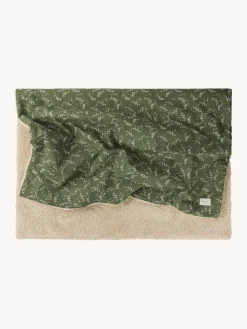 Fashion Nobodinoz Couverture douillette pour bébé en coton bio Stories Vert foncé, beige, blanc cassé