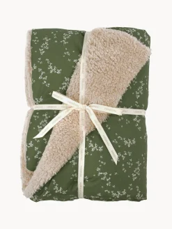 Fashion Nobodinoz Couverture douillette pour bébé en coton bio Stories Vert foncé, beige, blanc cassé