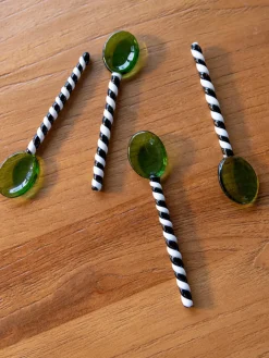 Clearance &k Amsterdam Cuillères en verre borosilicate Duet, 4 pièces Vert, noir, blanc