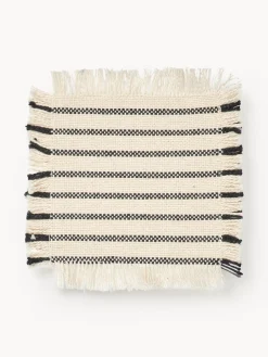 New Broste Copenhagen Dessous de verre en coton avec franges Elouise, 4 pièces Blanc cassé, anthracite