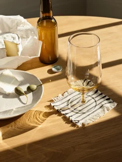New Broste Copenhagen Dessous de verre en coton avec franges Elouise, 4 pièces Blanc cassé, anthracite