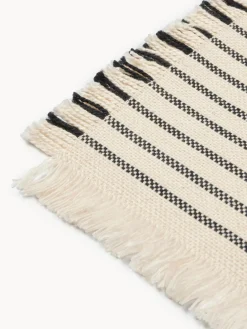 New Broste Copenhagen Dessous de verre en coton avec franges Elouise, 4 pièces Blanc cassé, anthracite
