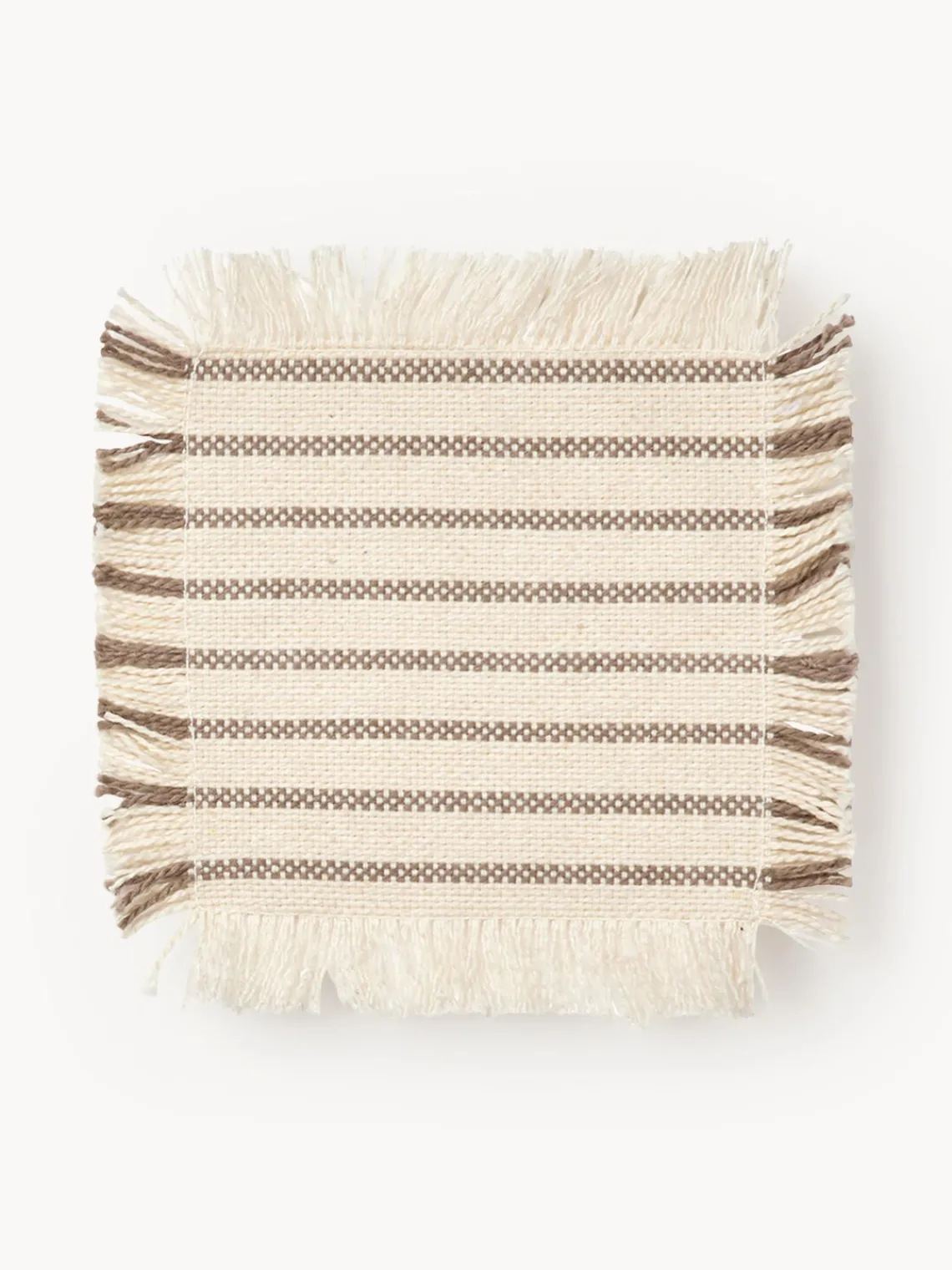 Clearance Broste Copenhagen Dessous de verre en coton avec franges Elouise, 4 pièces Blanc crème, taupe