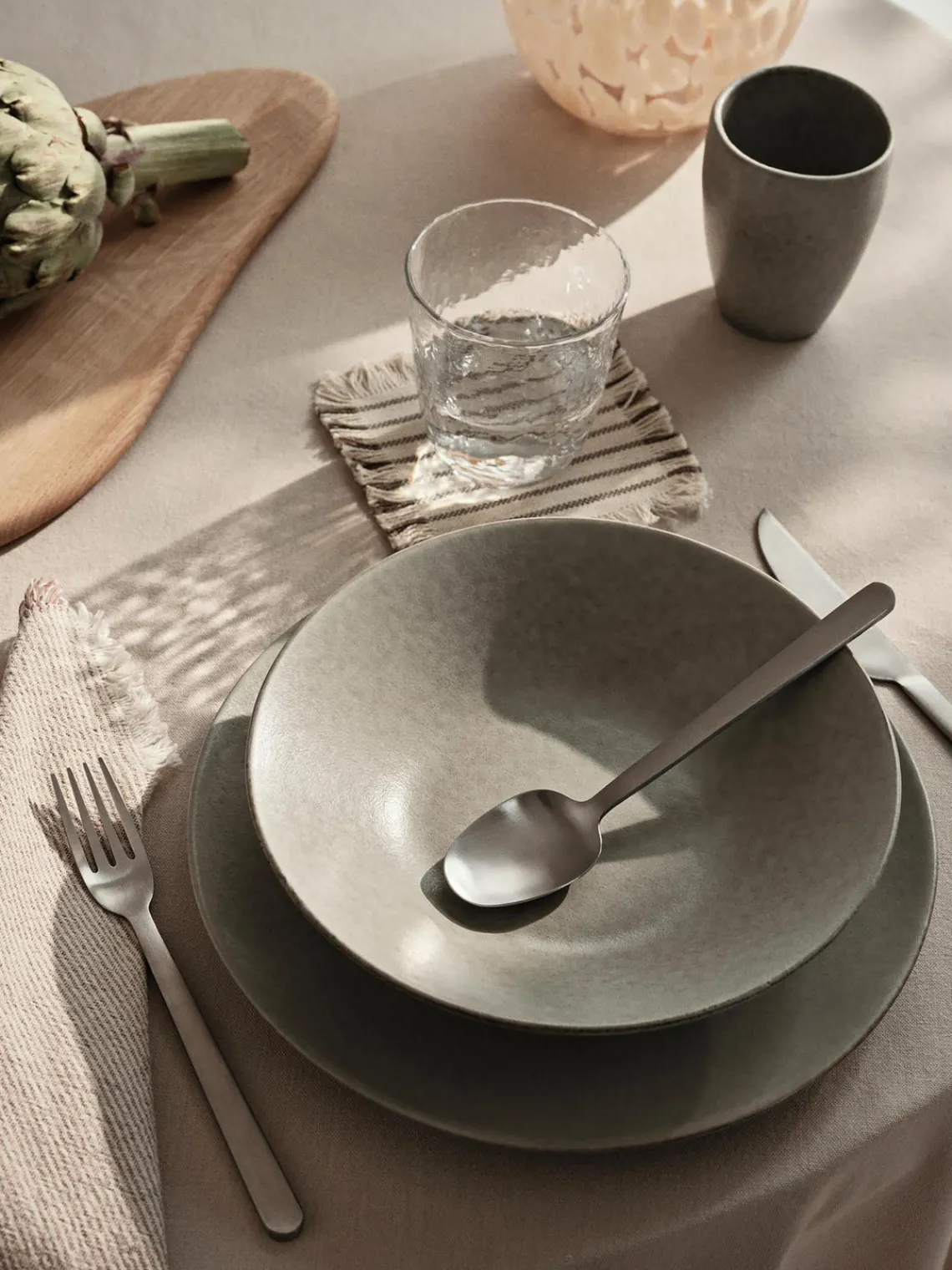 Clearance Broste Copenhagen Dessous de verre en coton avec franges Elouise, 4 pièces Blanc crème, taupe