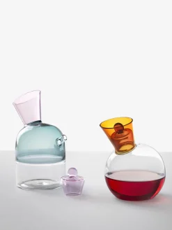New ICHENDORF Distributeur de vinaigre et d'huile artisanal Travasi Bleu ciel, rose pâle, transparent