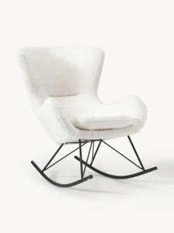 Online Westwing Collection Fauteuil à bascule en tissu peluche Wing Peluche blanc crème, cadre noir