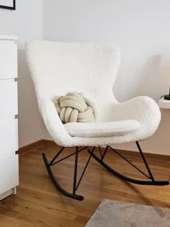 Online Westwing Collection Fauteuil à bascule en tissu peluche Wing Peluche blanc crème, cadre noir