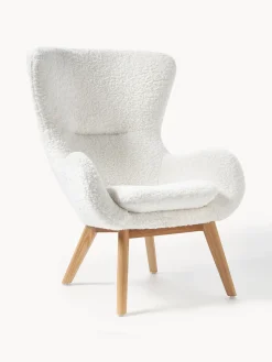 Clearance Westwing Collection Fauteuil à oreilles en peluche pieds en bois Wing Revêtement : blanc crème Pieds : bois de frêne