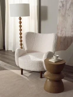 Online Westwing Collection Fauteuil à oreilles en tissu peluche Kalia Tissu peluche blanc, bois de hêtre foncé