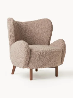 Online Westwing Collection Fauteuil à oreilles Kalia Tissu peluche taupe, bois de hêtre foncé