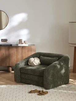 Clearance Westwing Collection Fauteuil convertible en peluche-bouclette Eliot Peluche-bouclette vert foncé