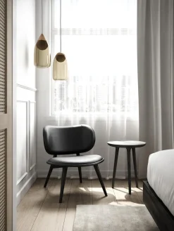 Fashion Mater Fauteuil en bois avec assise en cuir Rocker Cuir noir, noir