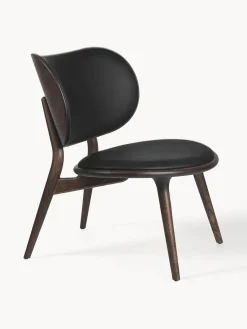 Best Mater Fauteuil en bois avec assise en cuir Sirka Cuir noir, bois de chêne foncé