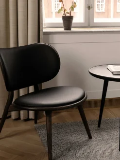 Best Mater Fauteuil en bois avec assise en cuir Sirka Cuir noir, bois de chêne foncé