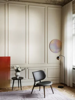 Best Mater Fauteuil en bois avec assise en cuir Sirka Cuir noir, bois de chêne foncé