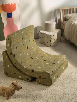 Best Wigiwama Fauteuil en bouclette pour enfants fait main Moon Bouclette vert olive, aspect terrazzo