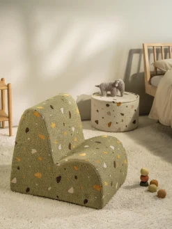 Hot Wigiwama Fauteuil en bouclette pour enfants fait main Cloud Bouclette vert olive, aspect terrazzo