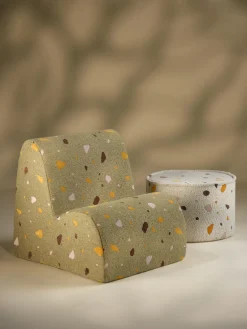 Hot Wigiwama Fauteuil en bouclette pour enfants fait main Cloud Bouclette vert olive, aspect terrazzo