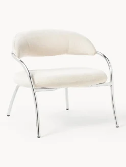 Best Westwing Collection Fauteuil lounge en bouclette Dodo Bouclette blanc cassé, argenté haute brillance