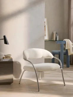 Best Westwing Collection Fauteuil lounge en bouclette Dodo Bouclette blanc cassé, argenté haute brillance
