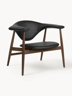 Discount GUBI Fauteuil lounge en noyer Masculo Cuir noir, bois de noyer