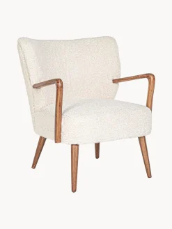 New Bizzotto Fauteuil lounge en peluche Moritz Peluche blanc crème, bois clair