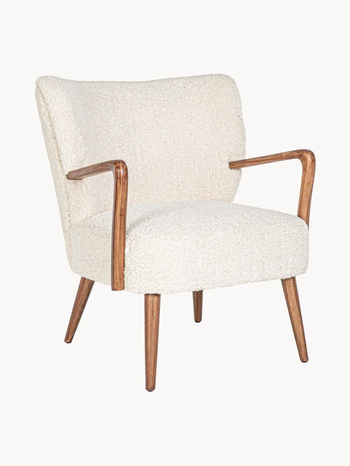 New Bizzotto Fauteuil lounge en peluche Moritz Peluche blanc crème, bois clair