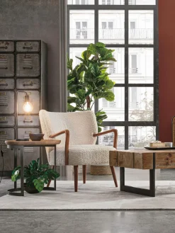 New Bizzotto Fauteuil lounge en peluche Moritz Peluche blanc crème, bois clair