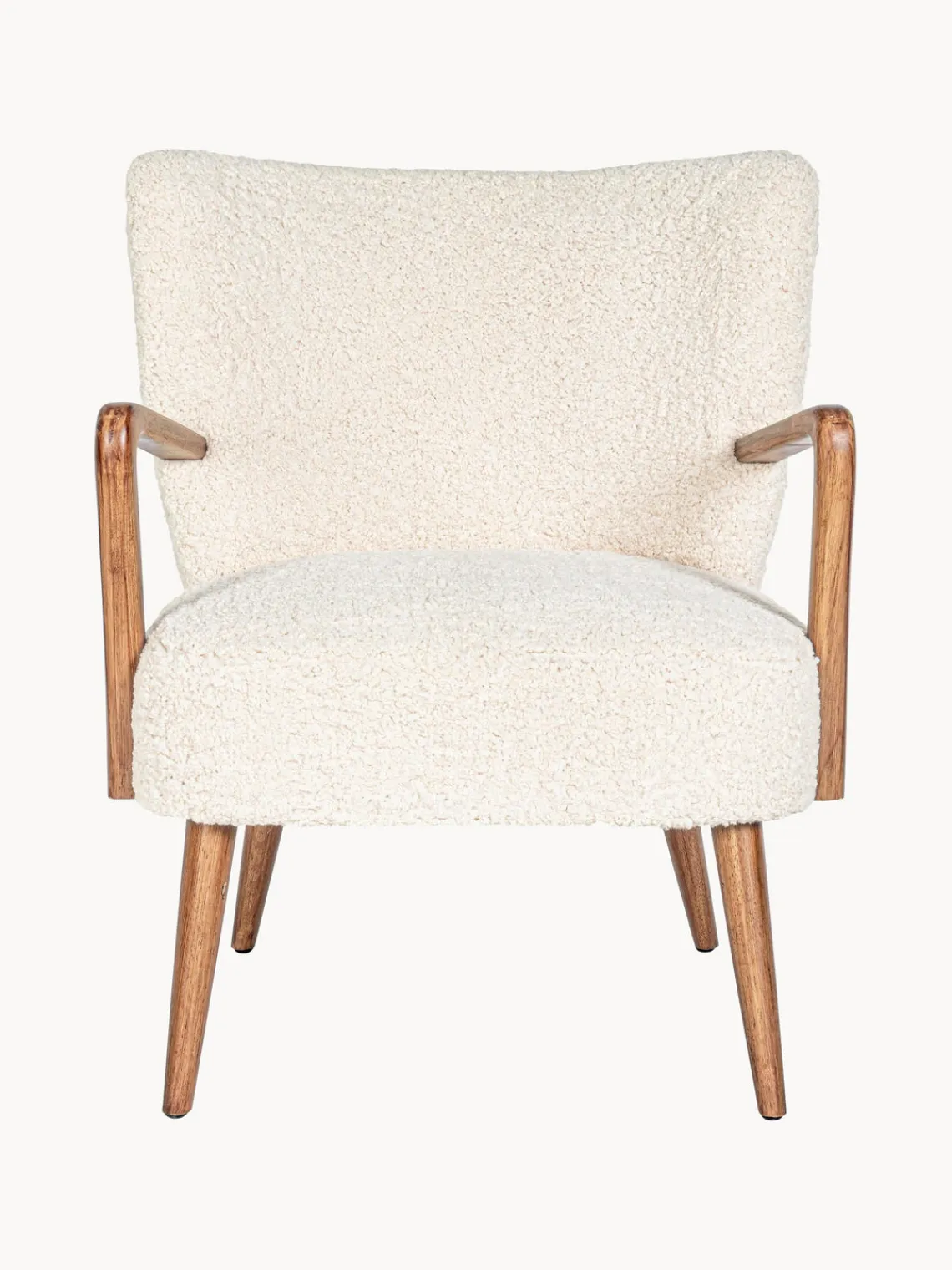 New Bizzotto Fauteuil lounge en peluche Moritz Peluche blanc crème, bois clair