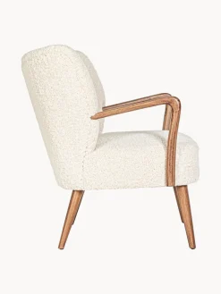 New Bizzotto Fauteuil lounge en peluche Moritz Peluche blanc crème, bois clair