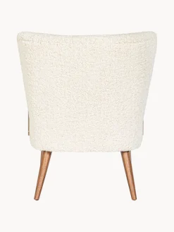 New Bizzotto Fauteuil lounge en peluche Moritz Peluche blanc crème, bois clair