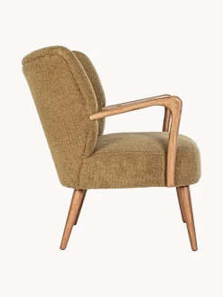 Fashion Bizzotto Fauteuil lounge en peluche Moritz Peluche vert olive, bois clair
