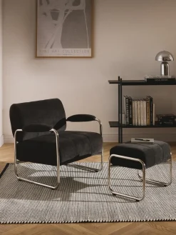 Best Westwing Collection Fauteuil lounge Marcel Tissu anthracite, argenté