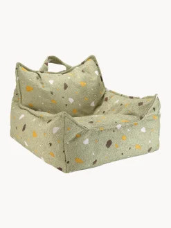 Sale Wigiwama Fauteuil poire en bouclette pour enfants fait main Sugar Bouclette vert olive, aspect terrazzo