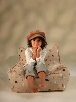Fashion Wigiwama Fauteuil poire en bouclette pour enfants fait main Sugar Bouclette beige, aspect terrazzo