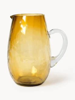 New Broste Copenhagen Grand pichet soufflé bouche Martelé, 2 L Jaune soleil, transparent