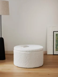 Best Westwing Collection Grand pouf en tissu peluche avec rangement Alida Peluche blanc