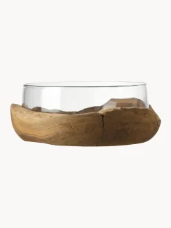 Fashion LEONARDO Grande coupe décorative faite main avec support en teck Terra Ø 28 cm